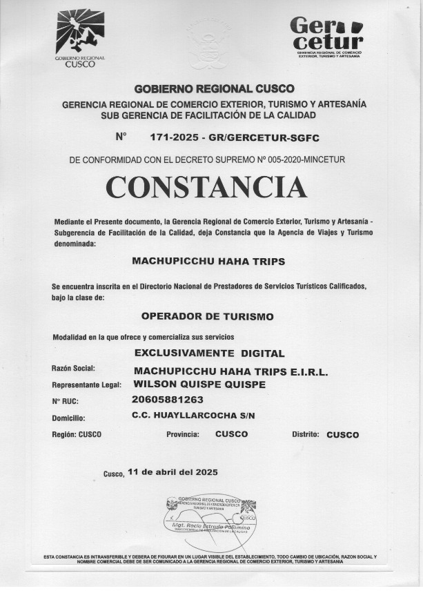 Certificado DIRCETUR