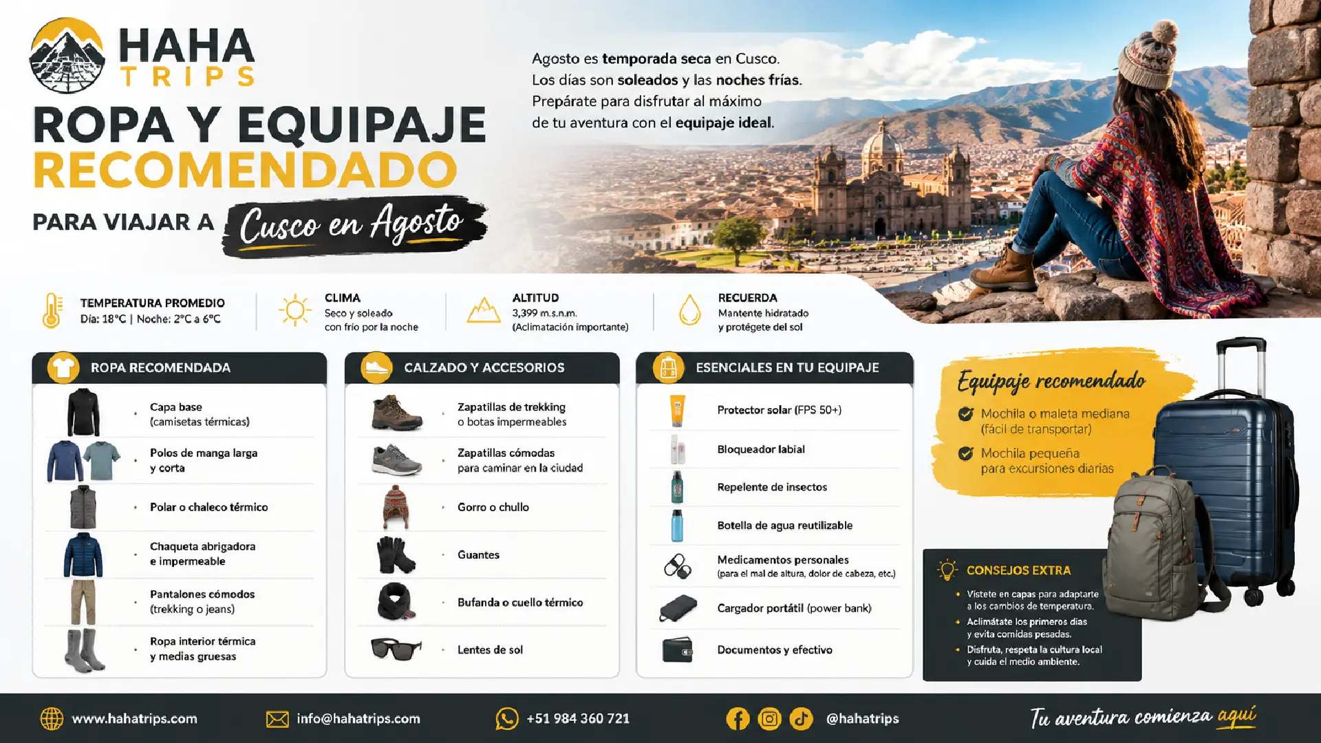Recommended clothing and gear for traveling to Cusco in August